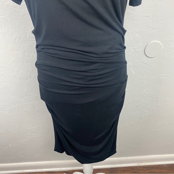 Lyssé black knit ruched bodycon stretchy midi dress size Medium - Picture 3 of 8